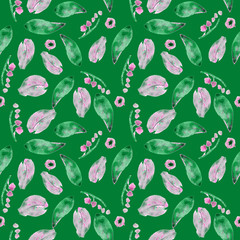 Watercolor floral pattern, delicate flowers. Seamless summer print for fabric, textile, wrapping, wallpaper, background. Vintage botanical set. Wedding, holiday, birthday. Bright botanical colllection