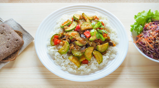 Homemade rice with vegetable. Rustic style.
