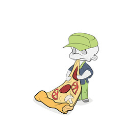 cartoon man is eating pizza. vector illustration.