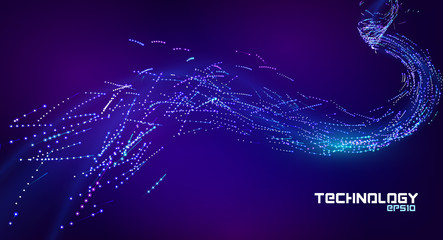 Particle flow stream. Line art. Abstract data stream illustration. Particle flow abstract background. Energy blue and violet wave.
