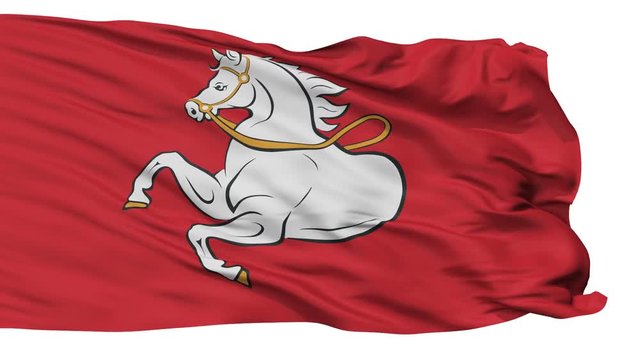 Pardubice flag, city of Czech Republic, realistic animation isolated on white seamless loop - 10 seconds long (alpha channel is included)