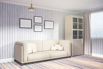 Modern living room with empty poster side