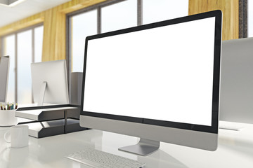 Blank white computer display side