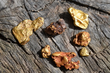 Natural gold nuggets.