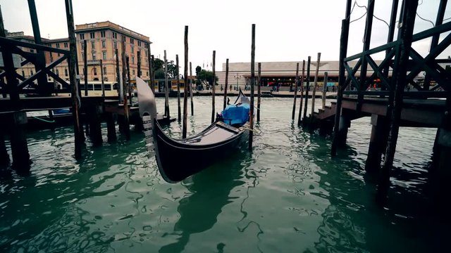 Venice gondola. Gondola on the Grand Canal, San Marko square, Italy 4K