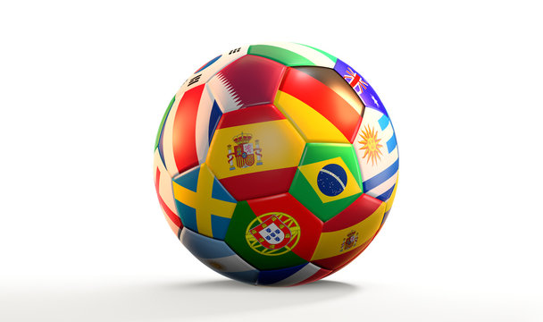 soccer ball with flags 3d rendering