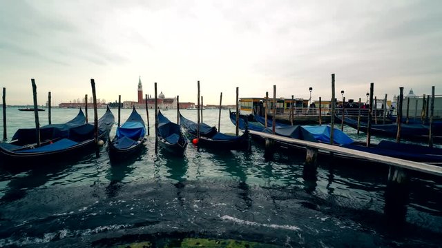 Venice gondola. Gondola on the Grand Canal, San Marko square, Italy 4K