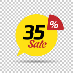 Special offer sale red tag. This is the concept of the price list for discounts, of an advertising campaign, advertising marketing sales, a 35% off discount, a unique offer. Vector illustration.