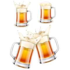 Beer mug 3d photo realistic vector set