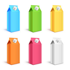 Colorful yogurt cardboard packaging 3d realistic vector set