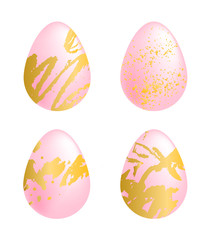 Easter pink eggs with hand drawn gold smear, spot and blot set on the white background, scandinavian style