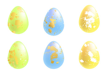 Easter colorful eggs with hand drawn gold and white smear, spot and blot set scandinavian style