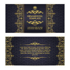 Ornate vector set banners in Eastern style Template with ornamental gold frame and patterned background. 
