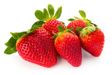 Fresh strawberries close up on white background.