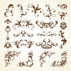 Vector set of vintage decorative ornamental page decoration calligraphic design elements for invitation, pattern, wedding template