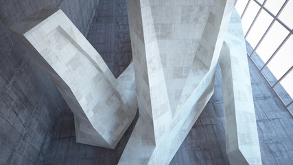 Abstract white and concrete interior. 3D illustration and rendering.