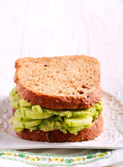 Avocado and cucumber sandwich served