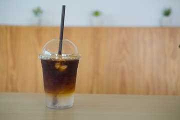 Close up ice of americano
