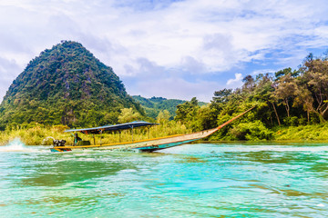 View on round hill by Nam Kok river by Chiang Rai - Thailand - obrazy, fototapety, plakaty