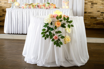 Decoration for celebration. Luxury and elegant wedding reception decorated table for marriage