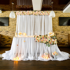 Decoration for celebration. Luxury and elegant wedding reception decorated table for marriage