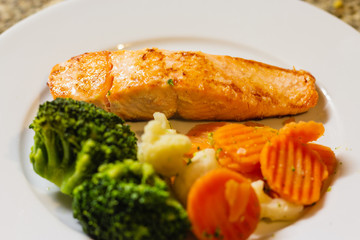 Grilled salmon dish.