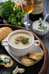 French cream soup with champignons. 