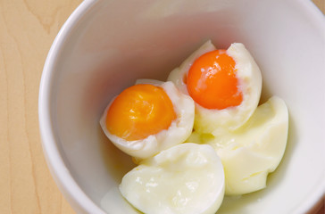 boiled eggs without  shell in bowl