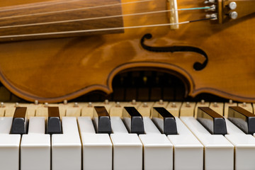 violin on the piano keyboard