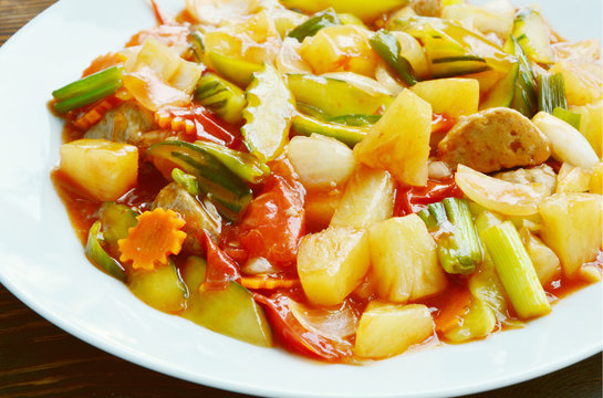 Colorful Fried Stir Sweet and sour sauce with Vegetable and Pork ball