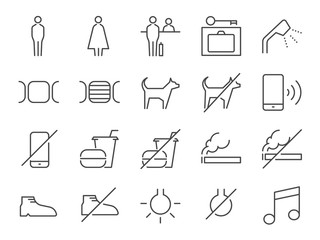 Hostel facilities icon set 1. Included the icons as bathroom, reception, pet friendly, locker, non smoking room, hotel, services and more