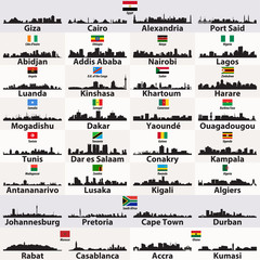 Naklejka premium wektor zestaw afrykańskich miast abstrakcyjne sylwetki na tle nieba