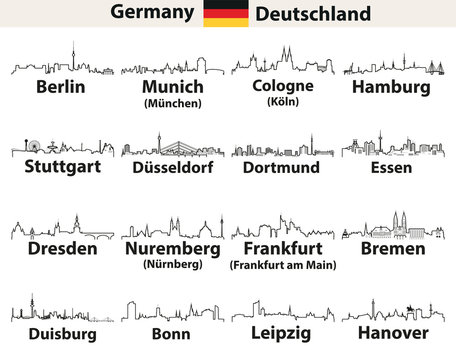 vector outlines icons of Germany cities skylines