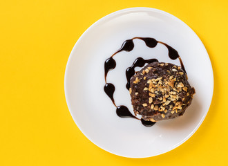 chocolate dessert cake in a plate
