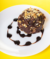 chocolate dessert cake in a plate