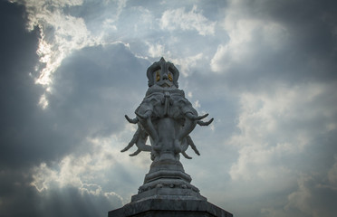 Elephant Heads Monument, a white marble statue in Bangkok, Thailand