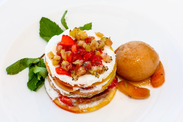 Apple and whipped cream Mille feuille with fruit