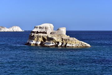 Sarakiniko beach view with rocks at the island of Milos in Greece