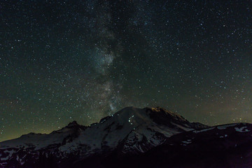 Fototapeta na wymiar Milky Way Climbers and Mt Rainier