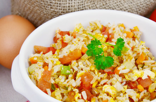 Fried rice with egg and various of vegetables