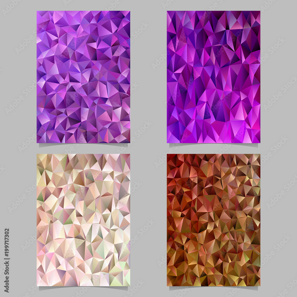 Poster abstract mosaic triangle tile pattern page template set - vector document background designs