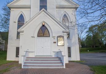 Fototapeta na wymiar White Church entrance in Nova Scotia 