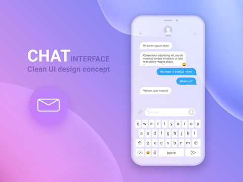 Chat Interface Application with Dialogue window. Clean Mobile UI Design Concept. Sms Messenger. Flat Web Icons. Vector EPS 10