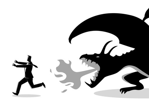 Businessman running away from a dragon