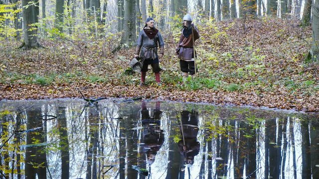 Cinemagraph - Medieval Vikings reflected in water.