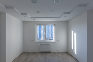 Blank white wall with window and concrete floor mock up d render