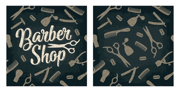 Seamless pattern set tool for BarberShop with lettering