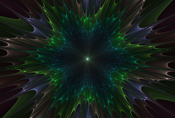 Beautiful fractal abstract explosion star illustration - blue and green - background, Fractal explosion star with gloss and lines, Flash light