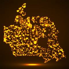 Abstract map of Canada with glowing particles