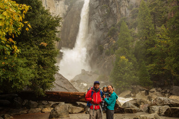 A father with baby son visit Yosemite National Park in Californai, USA